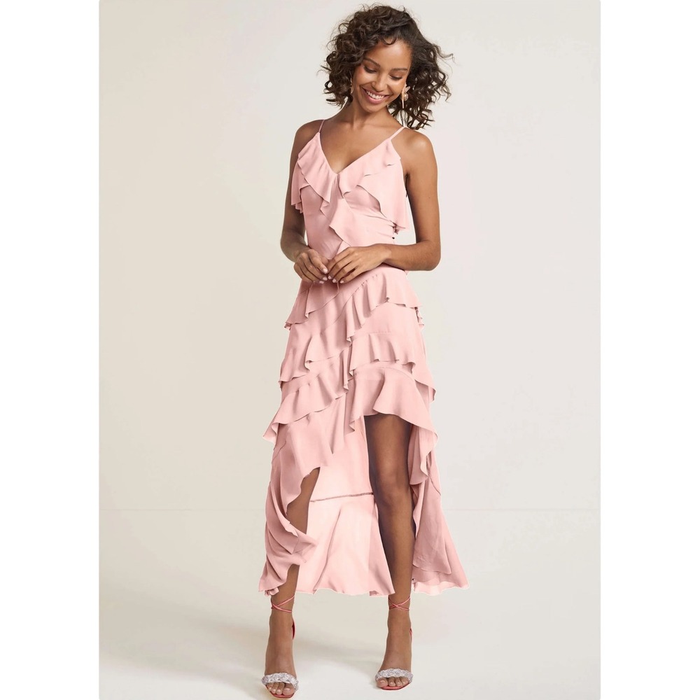 Blush Pink Ruffle Hem Dress Layered Asymmetrical Mini Romantic Party Dress